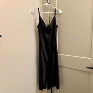 Glam Black Satin Cowl Neck Dress - Size Medium